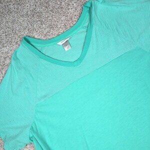 CJ Banks Women's Turquoise Striped V Neck T Shirt Top Plus Size 2X